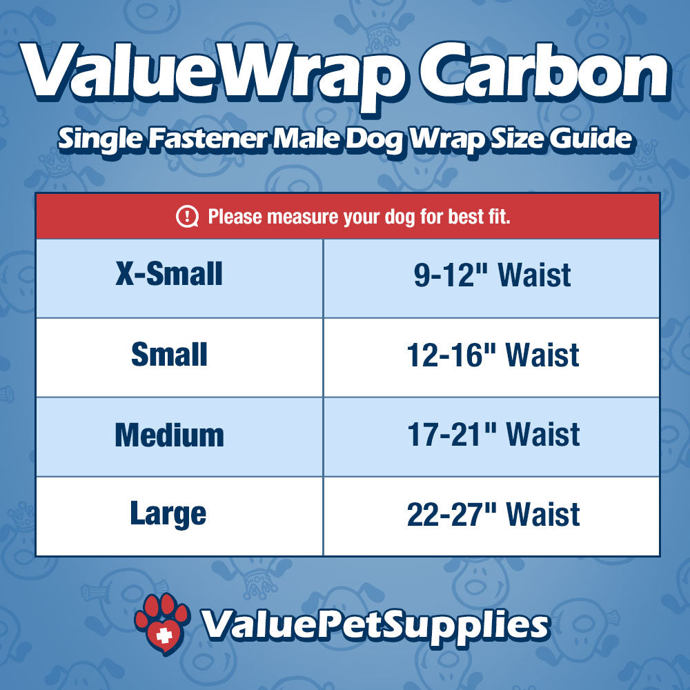 ValueWrap Male Wraps, Disposable Dog Diapers, Carbon, 1-Tab Small, 144 Count - Activated Charcoal, Snag-Free Fastener, Leak Protection, Wetness Indicator 