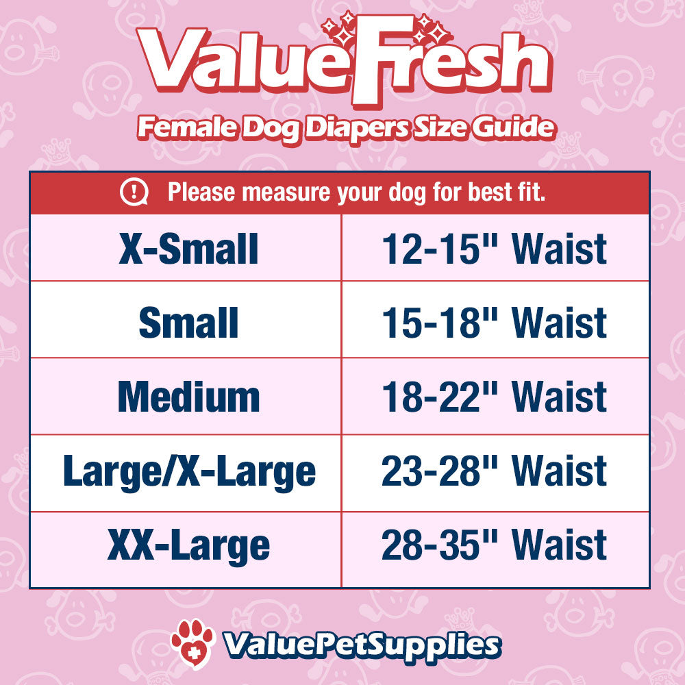 ValueFresh Female Dog Disposable Diapers, Large/X-Large, 288 Count BULK PACK - Full Coverage w/Tail Hole, Snag-Free Fasteners, Leak Protection, Wetness Indicator 