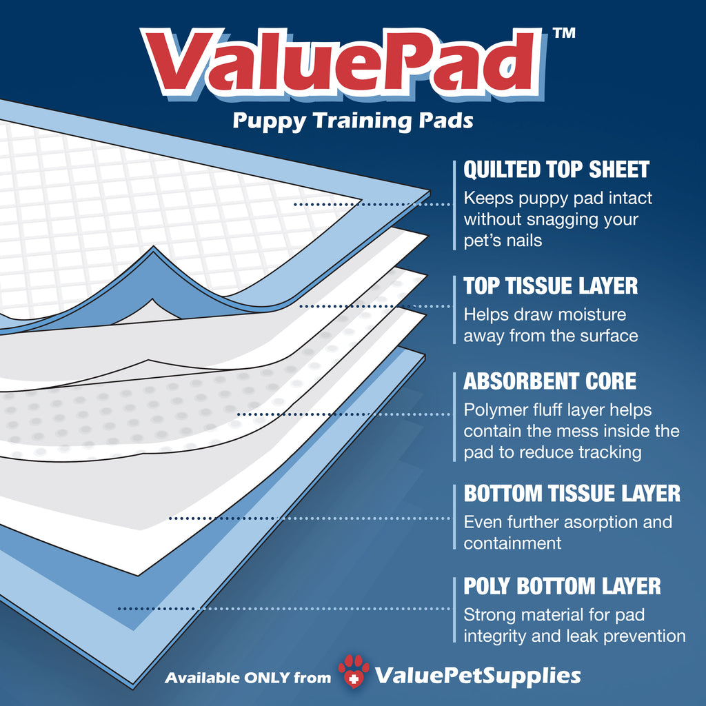 ValuePad Puppy Pads, XXL Gigantic 28x44 Inch, 200 Count BULK PACK - Economy Training Pads for Dogs, Leak Proof 5-Layer Design 