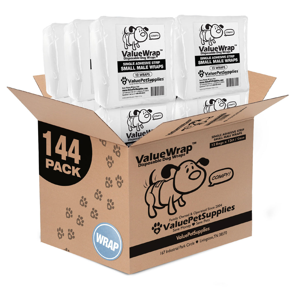 NEW- ValueWrap Male Wraps, Disposable Dog Diapers, 1-Tab Small, Lavender, 144 Count - Snag-Free Fastener, Leak Protection, Wetness Indicator 