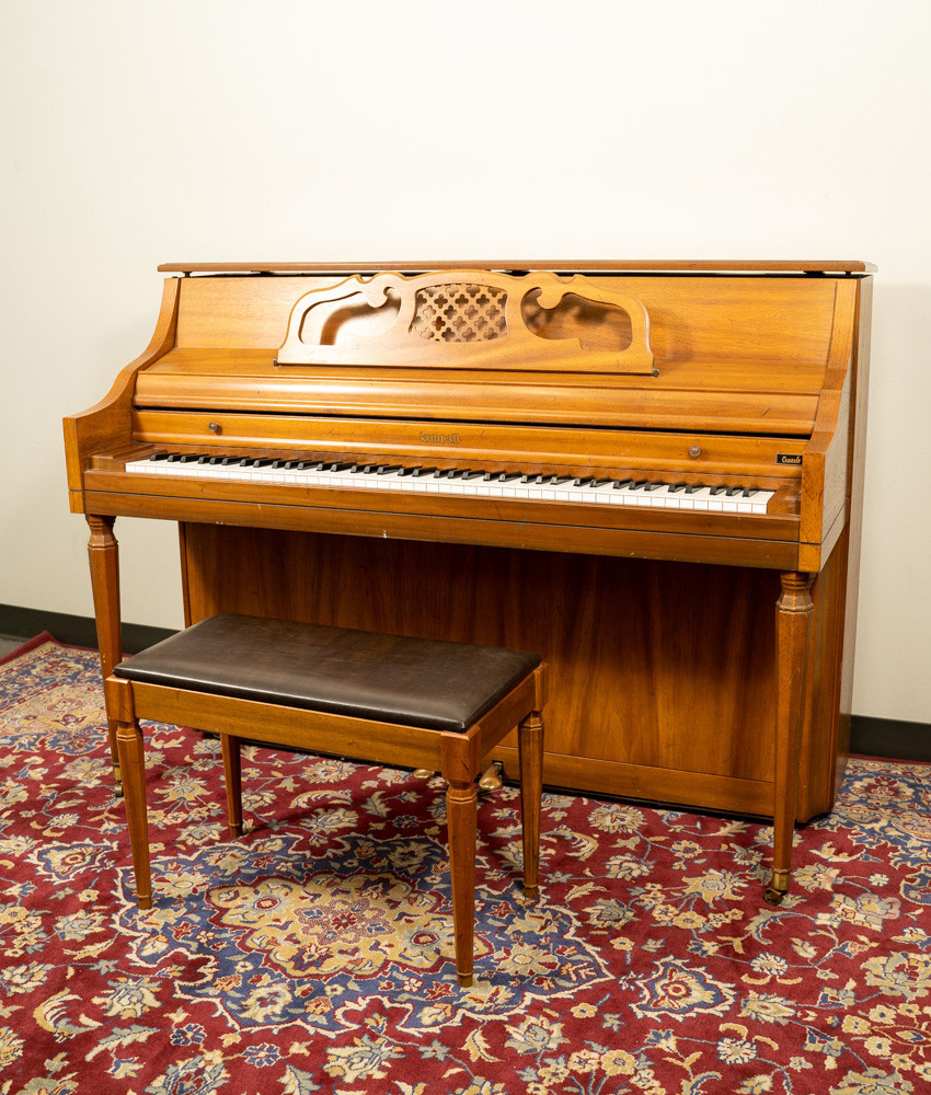 Kimball Console Piano Satin Oak