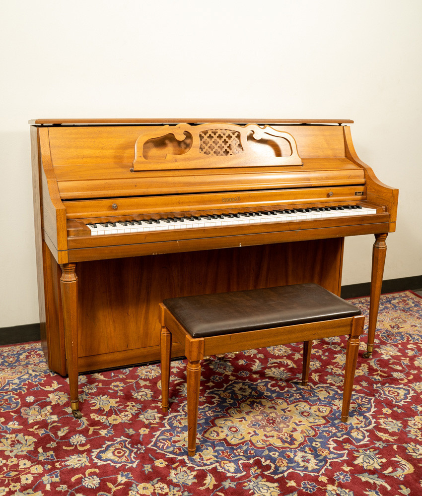 Kimball Console Piano Satin Oak